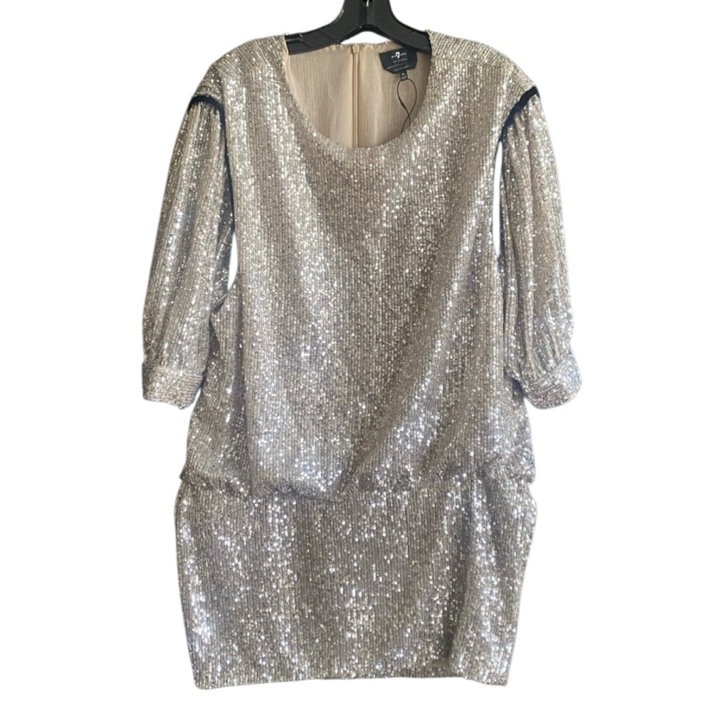 NWOT 7 for All Mankind Silver Sequin Cocktail Dress. Size X-Large - Picture 4 of 14